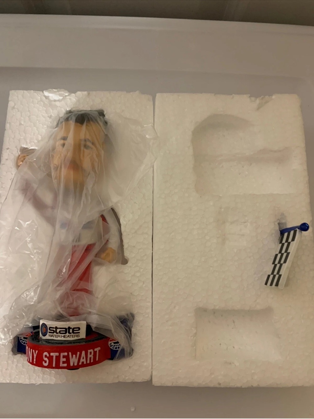 Nascar Red and White Racing Bobblehead‎ with Checkered Flag